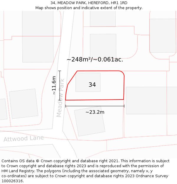 34, MEADOW PARK, HEREFORD, HR1 1RD: Plot and title map