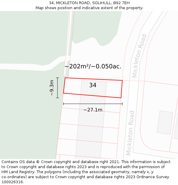 34, MICKLETON ROAD, SOLIHULL, B92 7EH: Plot and title map