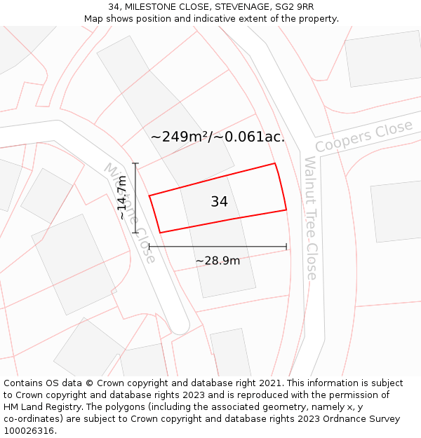 34, MILESTONE CLOSE, STEVENAGE, SG2 9RR: Plot and title map