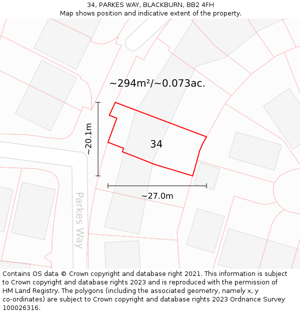 34, PARKES WAY, BLACKBURN, BB2 4FH: Plot and title map