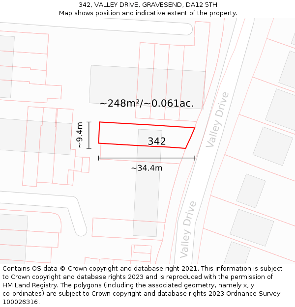 342, VALLEY DRIVE, GRAVESEND, DA12 5TH: Plot and title map