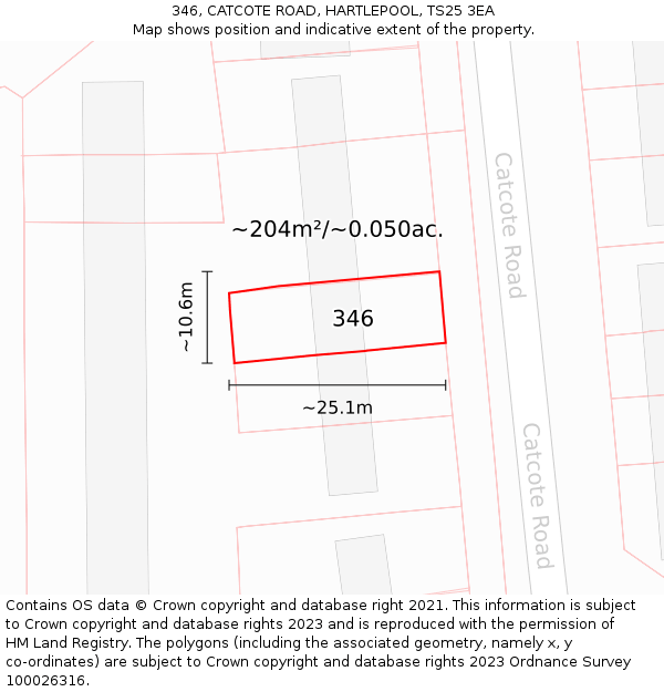 346, CATCOTE ROAD, HARTLEPOOL, TS25 3EA: Plot and title map