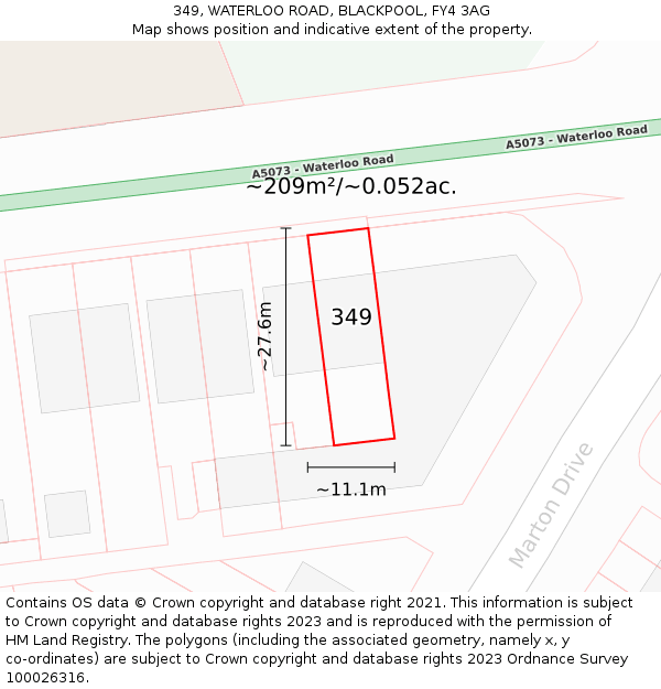 349, WATERLOO ROAD, BLACKPOOL, FY4 3AG: Plot and title map