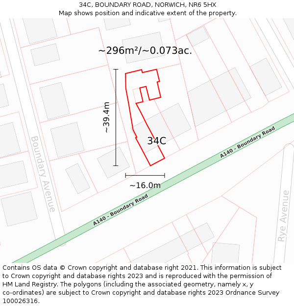 34C, BOUNDARY ROAD, NORWICH, NR6 5HX: Plot and title map
