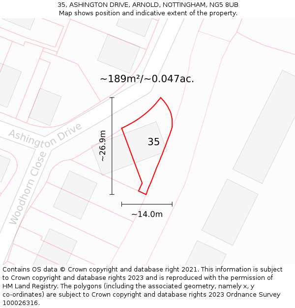 35, ASHINGTON DRIVE, ARNOLD, NOTTINGHAM, NG5 8UB: Plot and title map