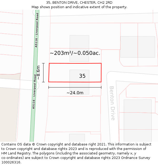 35, BENTON DRIVE, CHESTER, CH2 2RD: Plot and title map