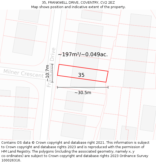 35, FRANKWELL DRIVE, COVENTRY, CV2 2EZ: Plot and title map