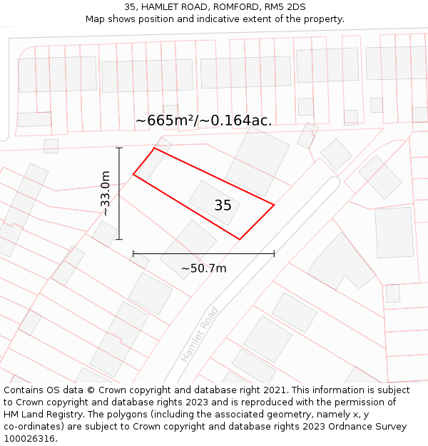 35, HAMLET ROAD, ROMFORD, RM5 2DS: Plot and title map