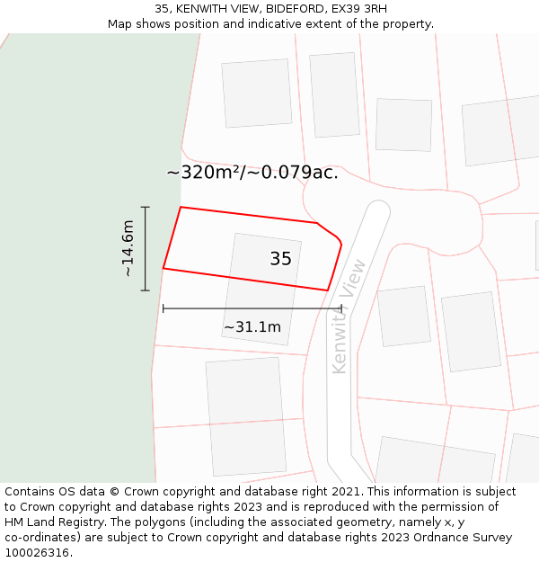 35, KENWITH VIEW, BIDEFORD, EX39 3RH: Plot and title map