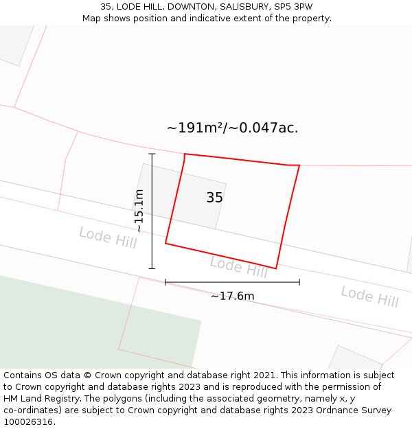 35, LODE HILL, DOWNTON, SALISBURY, SP5 3PW: Plot and title map