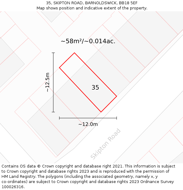 35, SKIPTON ROAD, BARNOLDSWICK, BB18 5EF: Plot and title map