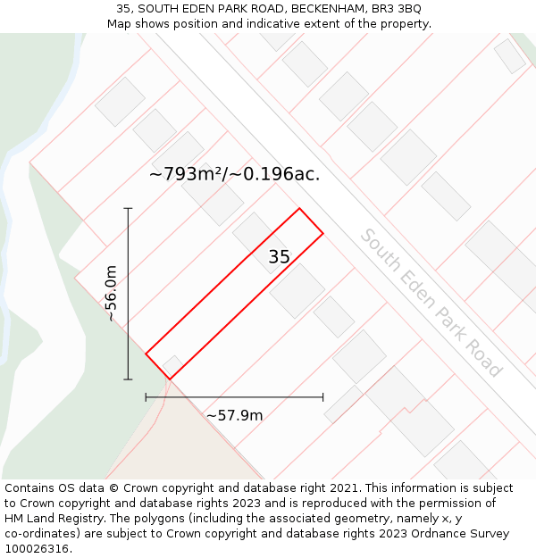35, SOUTH EDEN PARK ROAD, BECKENHAM, BR3 3BQ: Plot and title map