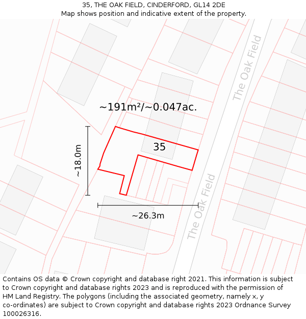 35, THE OAK FIELD, CINDERFORD, GL14 2DE: Plot and title map