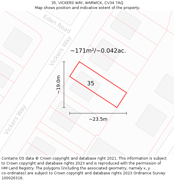 35, VICKERS WAY, WARWICK, CV34 7AQ: Plot and title map