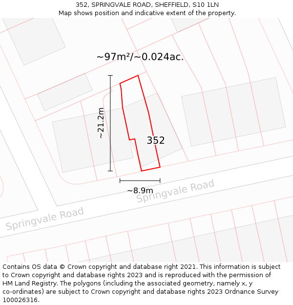 352, SPRINGVALE ROAD, SHEFFIELD, S10 1LN: Plot and title map