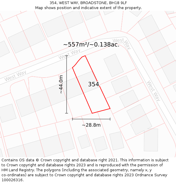 354, WEST WAY, BROADSTONE, BH18 9LF: Plot and title map