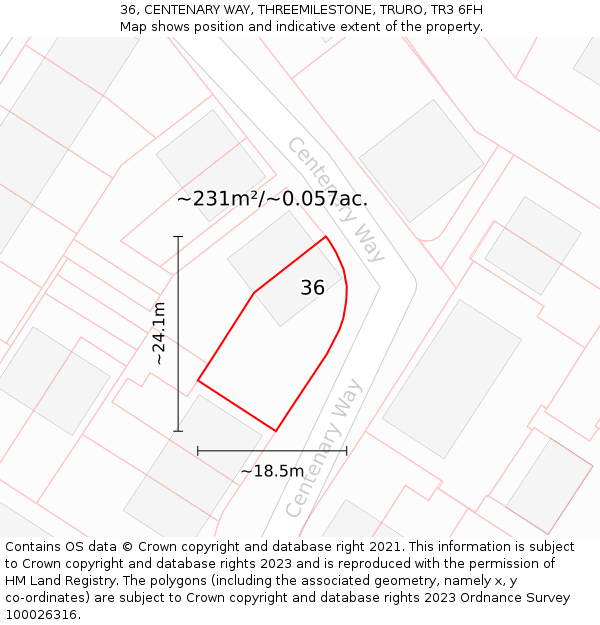 36, CENTENARY WAY, THREEMILESTONE, TRURO, TR3 6FH: Plot and title map