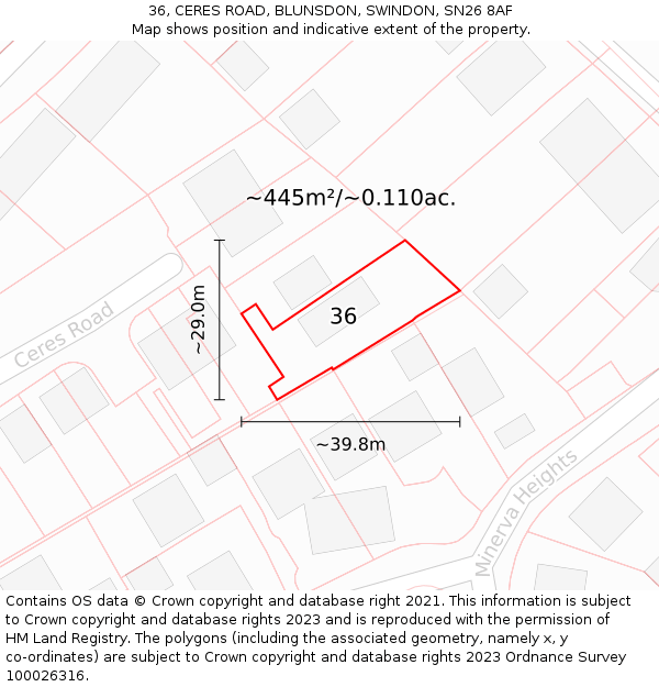 36, CERES ROAD, BLUNSDON, SWINDON, SN26 8AF: Plot and title map