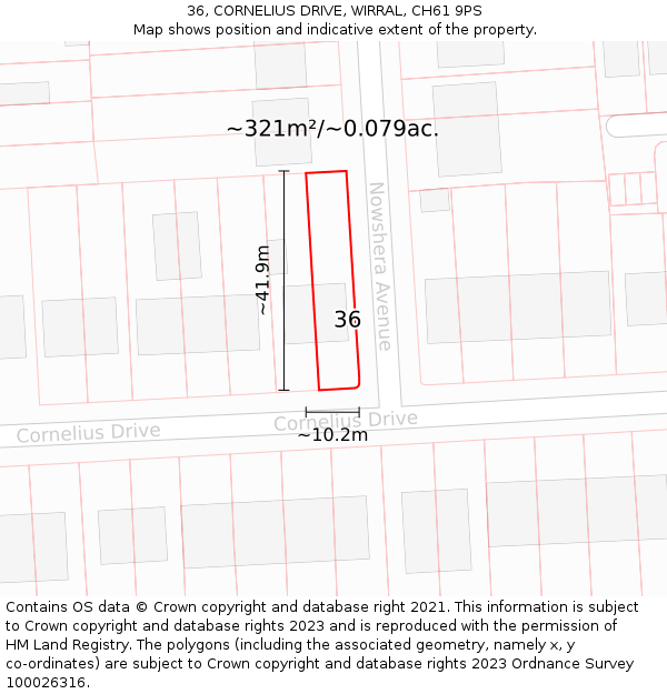 36, CORNELIUS DRIVE, WIRRAL, CH61 9PS: Plot and title map