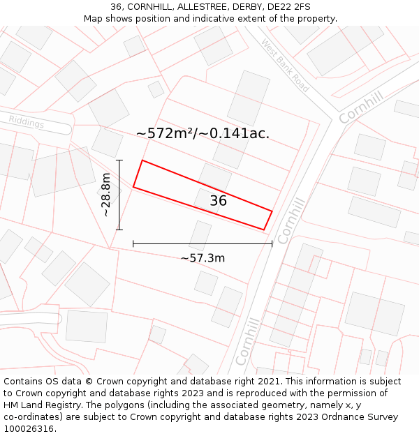 36, CORNHILL, ALLESTREE, DERBY, DE22 2FS: Plot and title map