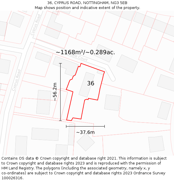 36, CYPRUS ROAD, NOTTINGHAM, NG3 5EB: Plot and title map