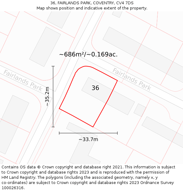36, FAIRLANDS PARK, COVENTRY, CV4 7DS: Plot and title map