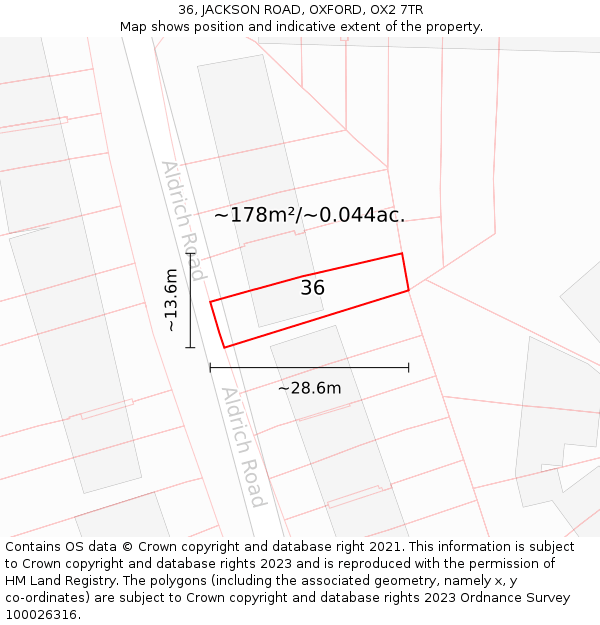 36, JACKSON ROAD, OXFORD, OX2 7TR: Plot and title map