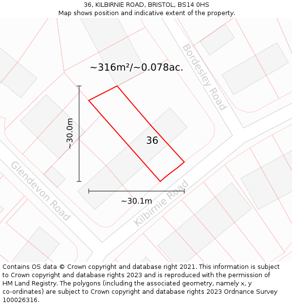 36, KILBIRNIE ROAD, BRISTOL, BS14 0HS: Plot and title map