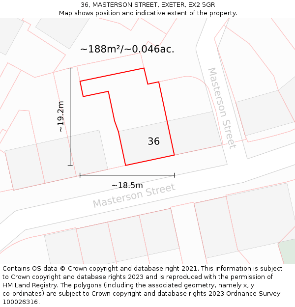36, MASTERSON STREET, EXETER, EX2 5GR: Plot and title map