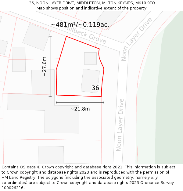 36, NOON LAYER DRIVE, MIDDLETON, MILTON KEYNES, MK10 9FQ: Plot and title map