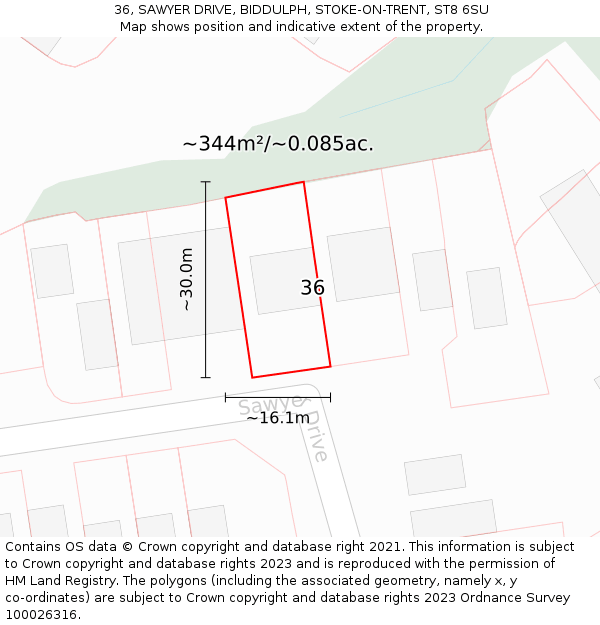 36, SAWYER DRIVE, BIDDULPH, STOKE-ON-TRENT, ST8 6SU: Plot and title map