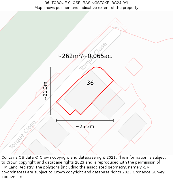 36, TORQUE CLOSE, BASINGSTOKE, RG24 9YL: Plot and title map