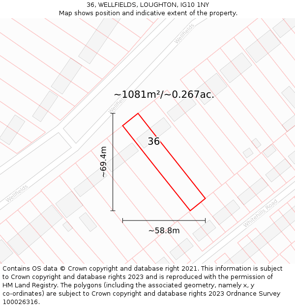 36, WELLFIELDS, LOUGHTON, IG10 1NY: Plot and title map