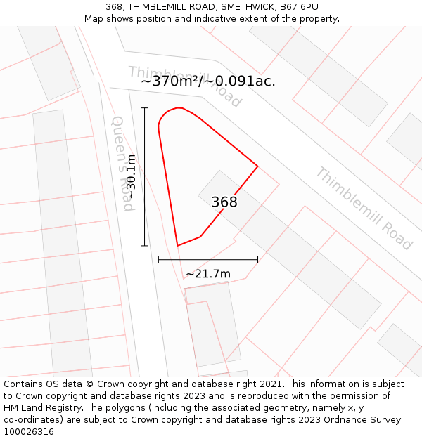 368, THIMBLEMILL ROAD, SMETHWICK, B67 6PU: Plot and title map