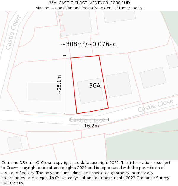 36A, CASTLE CLOSE, VENTNOR, PO38 1UD: Plot and title map