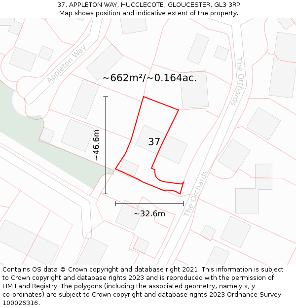 37, APPLETON WAY, HUCCLECOTE, GLOUCESTER, GL3 3RP: Plot and title map