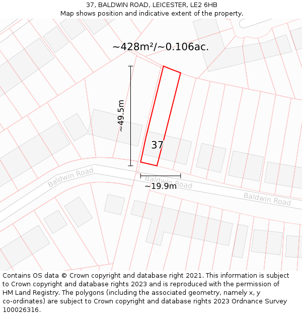 37, BALDWIN ROAD, LEICESTER, LE2 6HB: Plot and title map