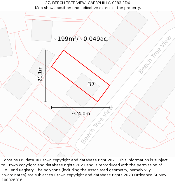 37, BEECH TREE VIEW, CAERPHILLY, CF83 1DX: Plot and title map