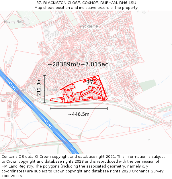 37, BLACKISTON CLOSE, COXHOE, DURHAM, DH6 4SU: Plot and title map