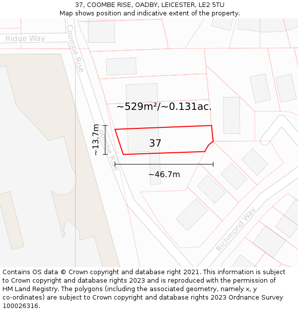 37, COOMBE RISE, OADBY, LEICESTER, LE2 5TU: Plot and title map
