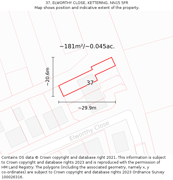 37, ELWORTHY CLOSE, KETTERING, NN15 5FR: Plot and title map