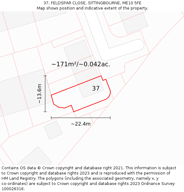 37, FELDSPAR CLOSE, SITTINGBOURNE, ME10 5FE: Plot and title map
