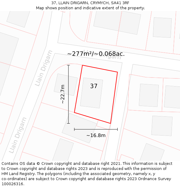 37, LLAIN DRIGARN, CRYMYCH, SA41 3RF: Plot and title map