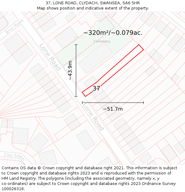 37, LONE ROAD, CLYDACH, SWANSEA, SA6 5HR: Plot and title map