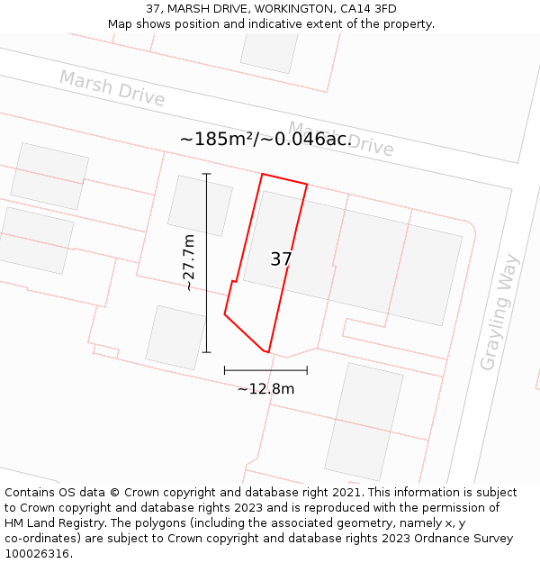37, MARSH DRIVE, WORKINGTON, CA14 3FD: Plot and title map