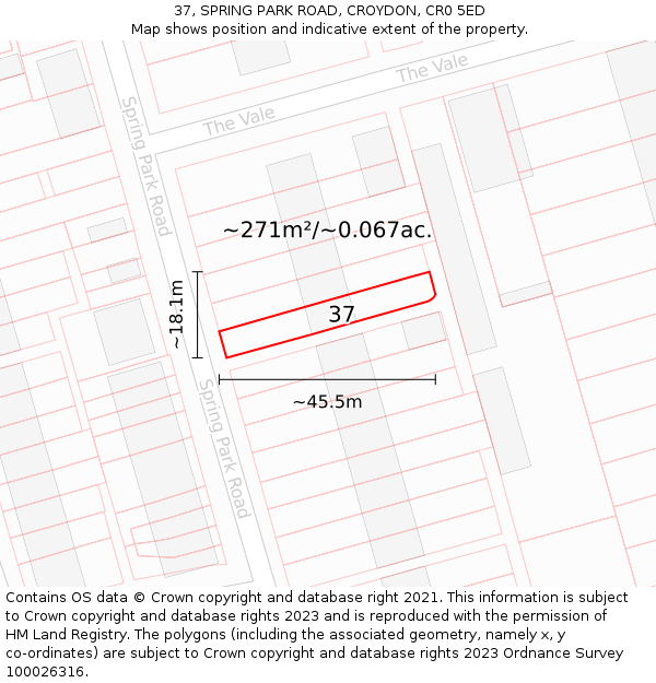 37, SPRING PARK ROAD, CROYDON, CR0 5ED: Plot and title map