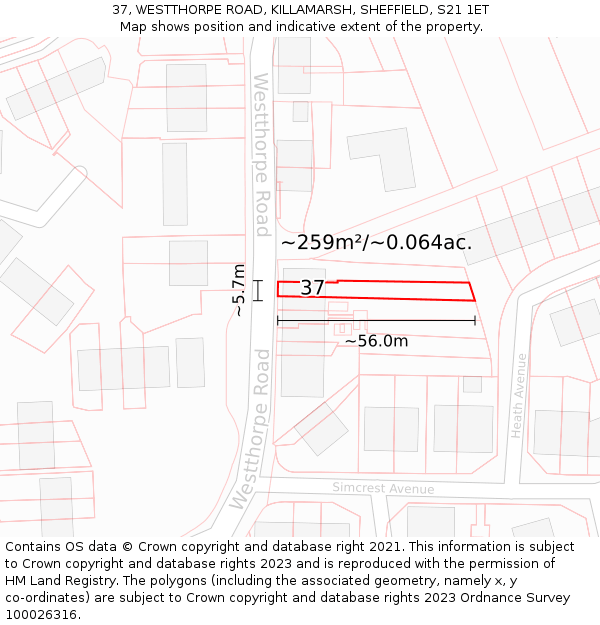 37, WESTTHORPE ROAD, KILLAMARSH, SHEFFIELD, S21 1ET: Plot and title map