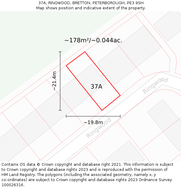 37A, RINGWOOD, BRETTON, PETERBOROUGH, PE3 9SH: Plot and title map