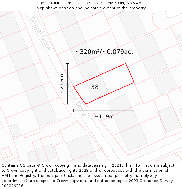 38, BRUNEL DRIVE, UPTON, NORTHAMPTON, NN5 4AF: Plot and title map