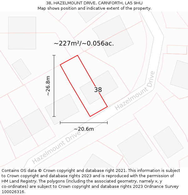 38, HAZELMOUNT DRIVE, CARNFORTH, LA5 9HU: Plot and title map